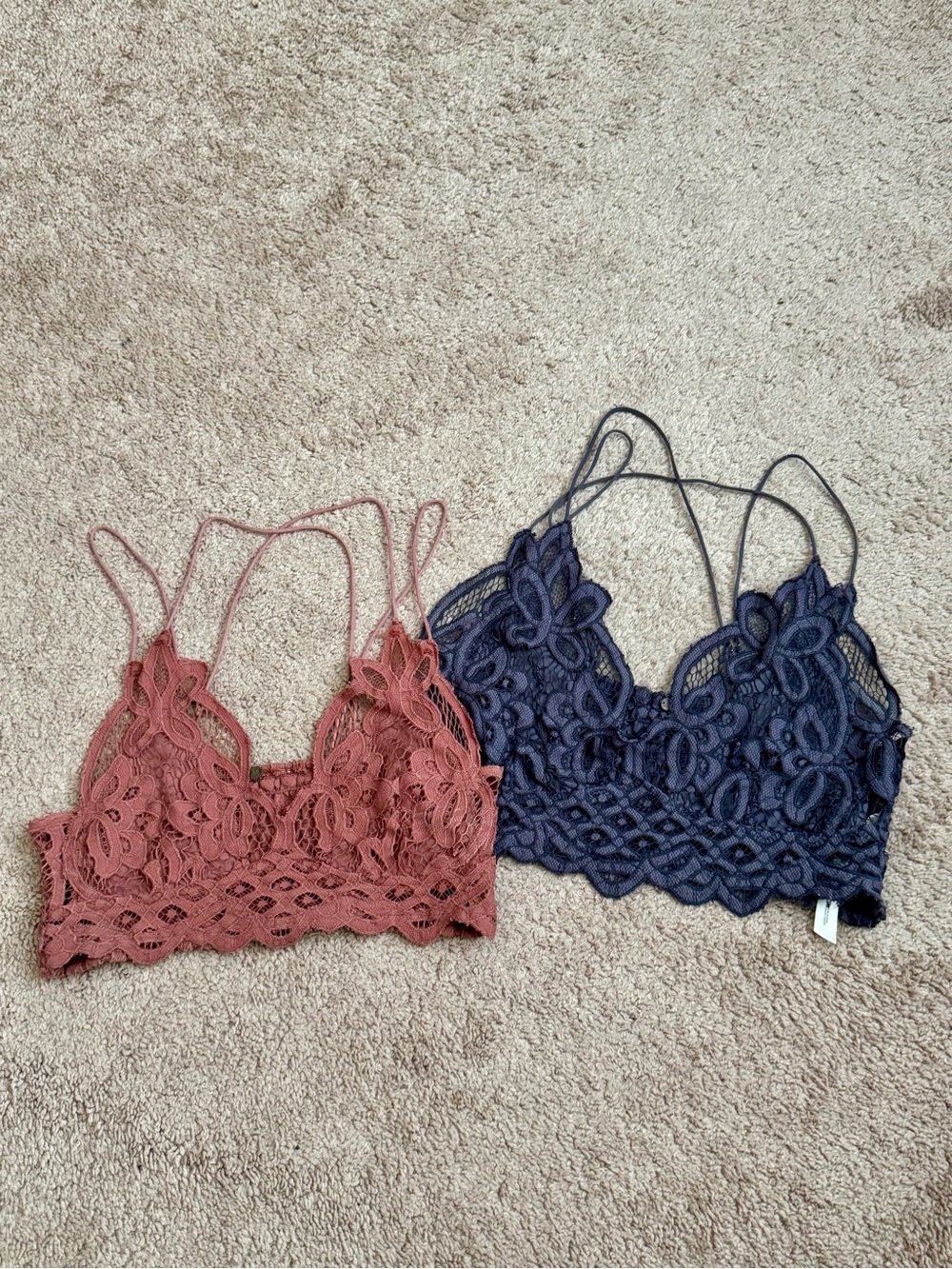 Free People Floral Lace Bralette Duo - Dusty Rose & Gray